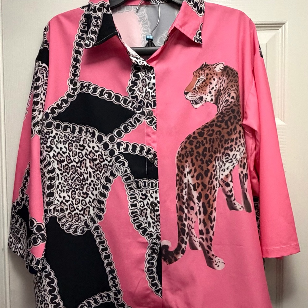 Pink and Black Leopard Print Short Set